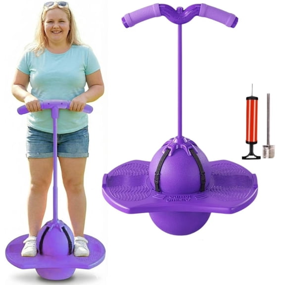 Balance Jumping Ball, Upgraded Pogo Jumper with Handle and Ball Pump, Trick Board Pogo Stick, Safe and Fun Bouncing Ball,Fun Challenge Indoor Outdoor Bounce Toys (Purple)