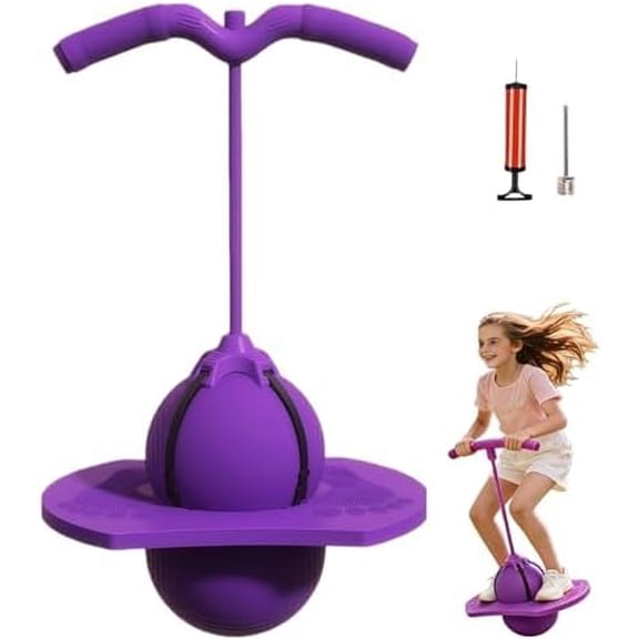Balance Jumping Ball, Upgraded Pogo Jumper with Handle and Ball Pump, Trick Board Pogo Stick, Safe and Fun Bouncing Ball for Kids (Purple)