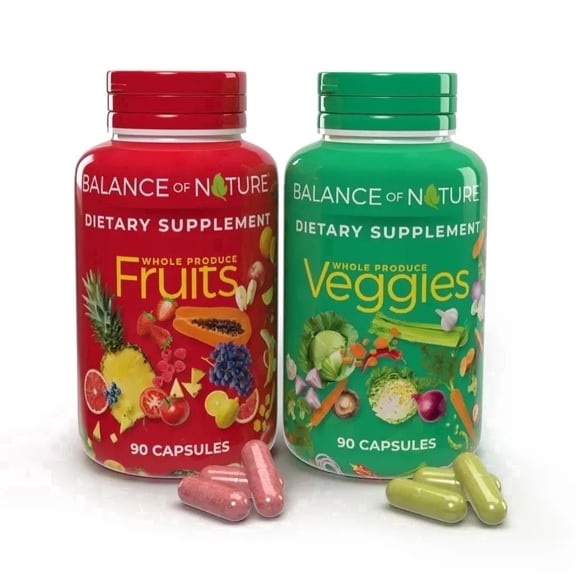 (2 Pack) Balance of Nature Fruits & Veggies Whole Produce Dietary Supplement Capsules, 180 Count