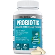 Balance ONE Time-Release Probiotic, 15 Billion CFUs, 12 Strains, Vegan, Gluten-Free, 60 Tablets