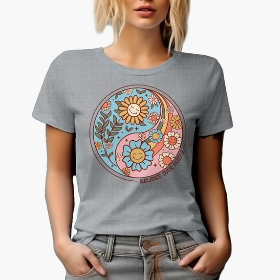 Balance Over Hustle, Retro Flowers Art Merch Gift, Heather Grey T-Shirt, 3XL