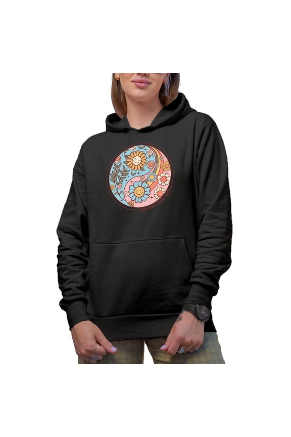 Balance Over Hustle, Retro Flowers Merch Gift, Black Hooded Sweatshirt or Hoodie, Medium