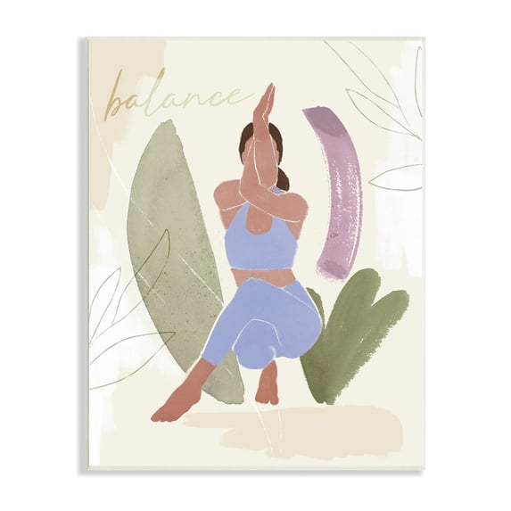 Balance Typography Fitness Yoga Pose Botanical Motif Sports Graphic Art Unframed Art Print Wall Art