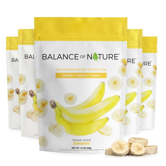 Balance of Nature Freeze-Dried Bananas (5 Pack) 100% Real Fruit, Crunchy Banana Slices, Healthy Snack, Mouthwatering Nutrition, Gluten-Free, Vegan, No Sugar Added, Five 1.6 oz Bags