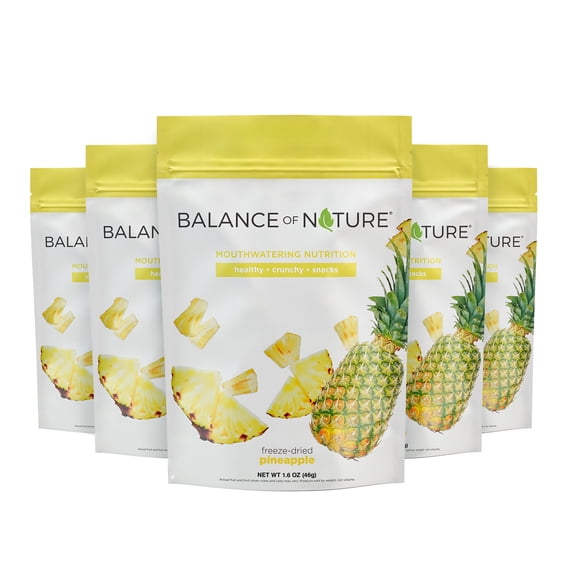 Balance of Nature Freeze-Dried Pineapples (5 Pack) – 100% Real Fruit, Crunchy Pineapple Slices, Healthy Snack, Mouthwatering Nutrition, Gluten-Free, Vegan, No Sugar Added, Five 1.6 oz Bags