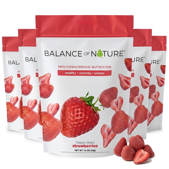 Balance of Nature Freeze-Dried Strawberries (5 Pack) 100% Real Fruit, Crunchy Strawberry Slices, Healthy Snack, Mouthwatering Nutrition, Gluten-Free, Vegan, No Sugar Added, Five 1.6 oz Bags