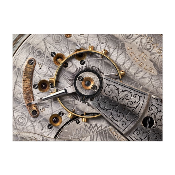 Balance wheel of an antique pocketwatch - Photography Vintage Industrial Geometric Pattern Abstract Unframed Wall Art Print 24 x 32 inches