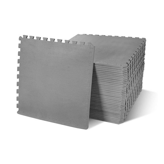 BalanceFrom 36-Pack 24”x24” Interlocking Foam Puzzle Exercise Mat, 1/2” Thick, Gray