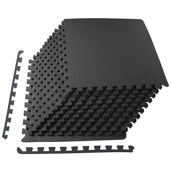 BalanceFrom 1/2 In. Thick Flooring Puzzle Exercise Mat with High Quality EVA Foam Interlocking Tiles, 12 Piece, 48 Sq Ft. Black