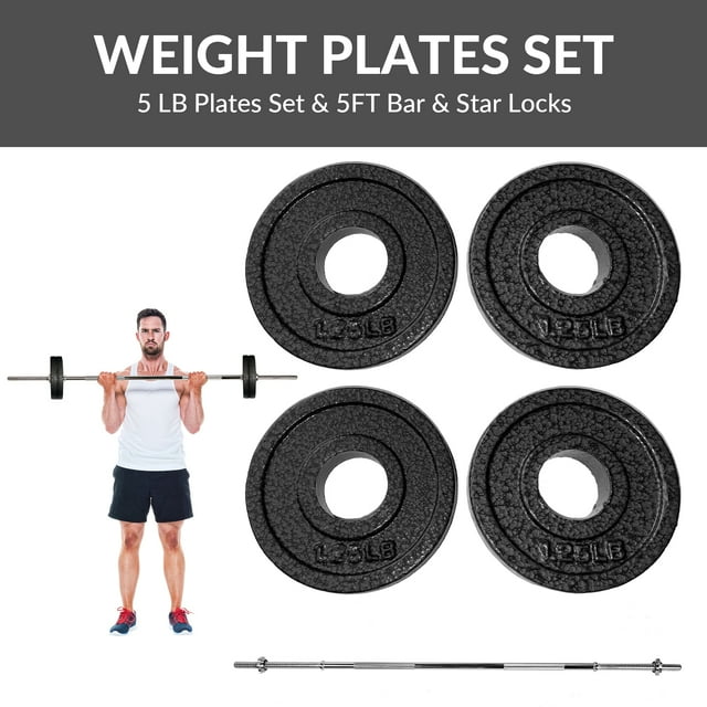 BalanceFrom 1-Inch Standard Cast Iron Weight Plate Set,with 5FT Bar and Star Locks,Multiple Weight Options,for Home Gym Strength Training