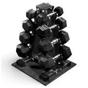 BalanceFrom 100 lb Rubber Coated Iron Dumbbell Hex Weights Set with A-Frame Rack, Black