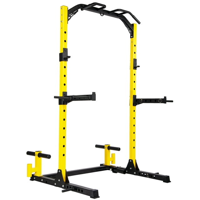 BalanceFrom 1000-Pound Capacity Multi-Function Adjustable Power Rack Squat Stand with Safety Spotter Arms, Dip Bars, Weight Plate Holders, Barbell Holders and Landmine Attachment