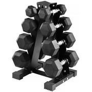 BalanceFrom 100LB Rubber Coated Hex Dumbbell Weight Set with A-Frame Rack, 5-20 lbs Pairs