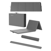 BalanceFrom 10ft x 4ft x 2in 4-Panel Folding Gymnastics Mat with 8ft Balance Beam, Gray