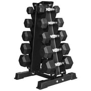 BalanceFrom 150LB Coated Hex Dumbbell Weight Set and A-Frame Storage Rack, 5-25 lbs Pairs