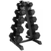 BalanceFrom 150LB Rubber Coated Hex Dumbbell Weight Set with A-Frame Rack, 5-25 lbs Pairs
