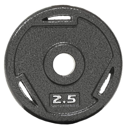 BalanceFrom 2" Cast Iron Bar Plate Single Pack - Gray Rust-Resistant Coating, 3 Grip Holes, Strength Training, 2.5-45 lbs