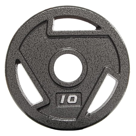 BalanceFrom 2" Cast Iron Bar Plate Single Pack - Gray Rust-Resistant Coating, 3 Grip Holes, Strength Training, 2.5-45 lbs