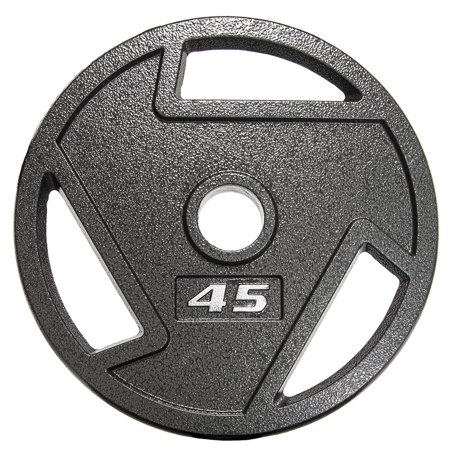 BalanceFrom 2" Cast Iron Bar Plate Single Pack - Gray Rust-Resistant Coating, 3 Grip Holes, Strength Training, 2.5-45 lbs