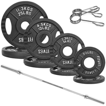 BalanceFrom 2" Cast Iron Olympic Standard Weight Plates Set, Including 5FT Standard Barbell with Locks, 85lbs Weight Plates Set(2x 2.5lb, 2x 5lb, 2x 10lb, 2x 25lb), Cast Iron Weight Plate