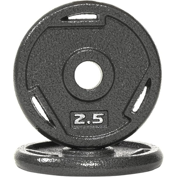 BalanceFrom 2" Cast Iron Weight Plate Pairs - Gray Rust-Proof Coating, 3-Grip Holes for Strength Training ，2.5-45 lbs
