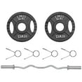 thumbnail image 1 of BalanceFrom 2-Inch Black Cast Iron Weight Plate Set with 4-Grip Design and 4FT Barbell – Strength Training Set for Home Gym, 1 of 7