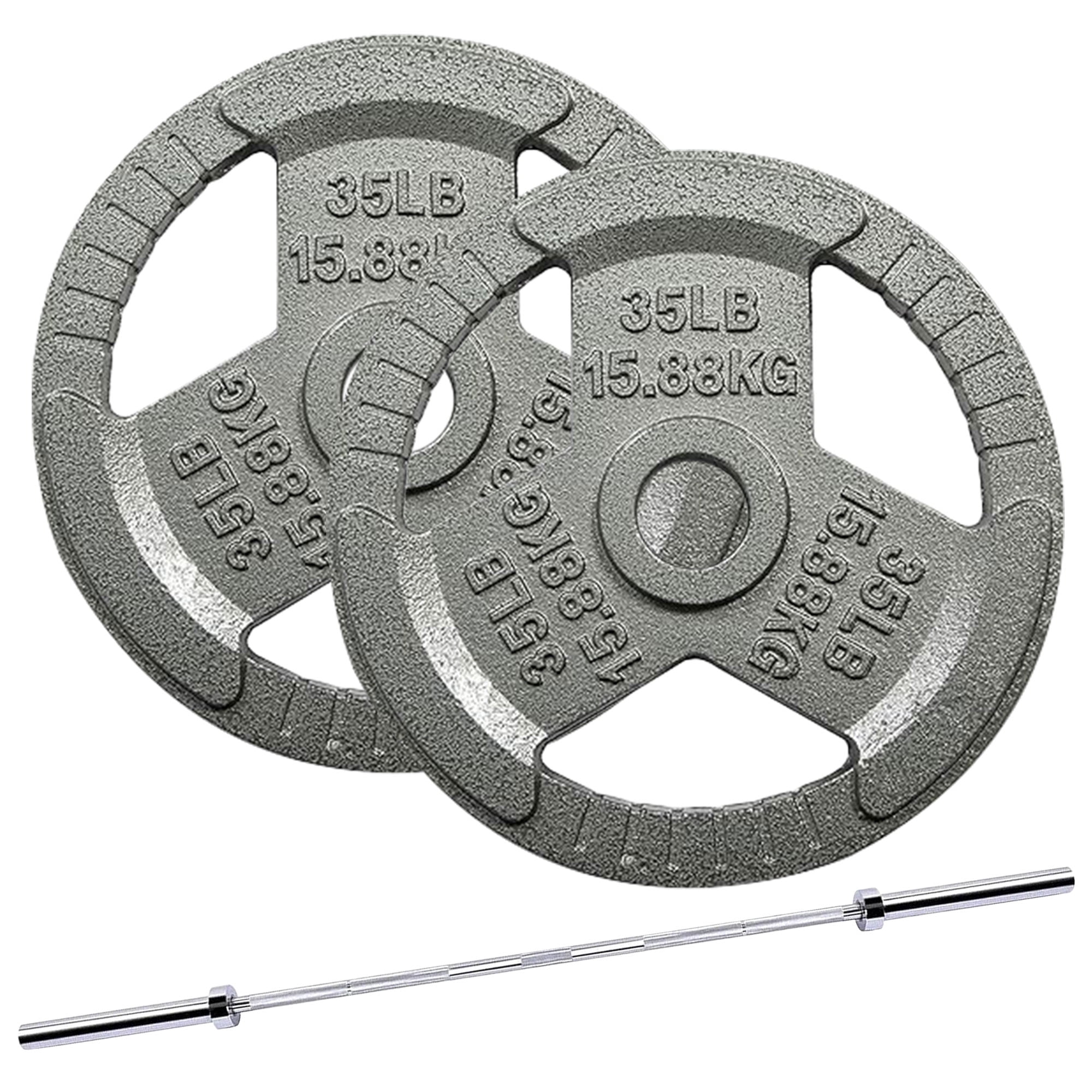 BalanceFrom 2-Inch Cast Iron Olympic Weight Plate Set，with 5FT Barbell，25/35/45LB Weight Plate Options，for Strength Training & Weightlifting