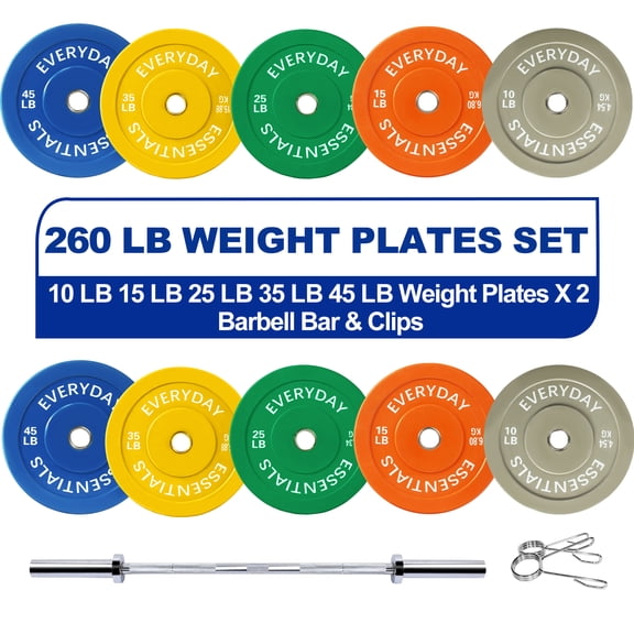 BalanceFrom 2" Olympic Bumper Plate Weight Plate Set with 7FT Barbell