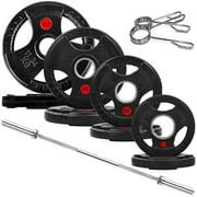 BalanceFrom 2" Rubber Olympic Grip Weight Plates Set, Including 5FT Standard Barbell with Locks, 85lbs Weight Plates Set(2x 2.5lb, 2x 5lb, 2x 10lb, 2x 25lb), Rubber Grip Weight Plate
