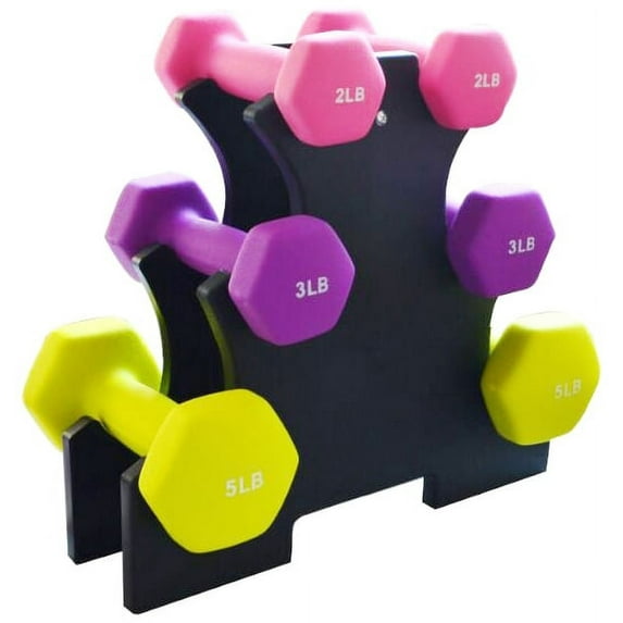 BalanceFrom 20-Pound Neoprene Coated Dumbbell Set with Stand, 3 Pairs, Assorted Colors