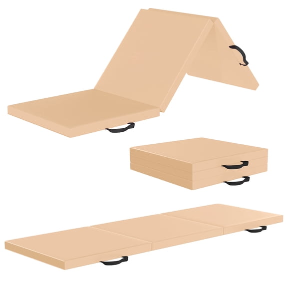 BalanceFrom 3-Panel All-Purpose Folding Gymnastics Workout Mat, 6' x 2' x 2", Beige