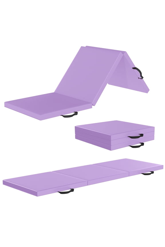 3-Panel All-Purpose Folding Gymnastics Workout Mat, 6' x 2' x 2", Light Purple