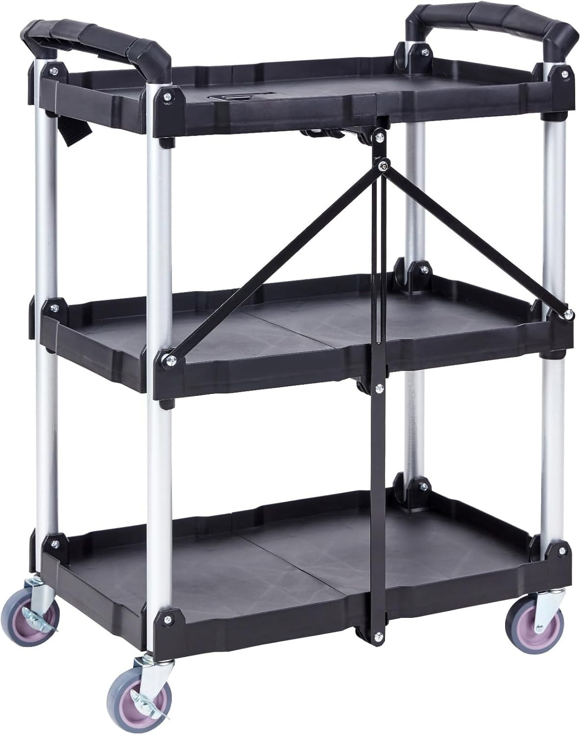 BalanceFrom 3-Shelf Collapsible Utility Cart, Heavy-Duty Rolling Service Cartwith 360 Swivel Casters, Supports Up to 220lbs, Ideal for Home, Office, Garage, and Warehouse Use