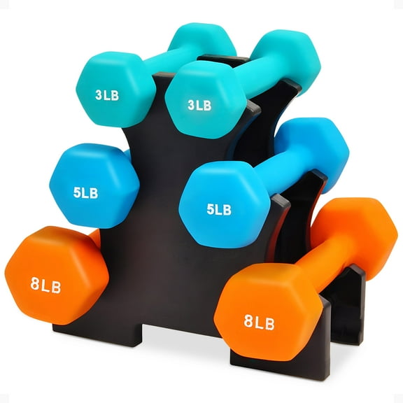 BalanceFrom 32 lb Neoprene Coated Iron Dumbbell Hex Weights Set with Stand, Color-Coded