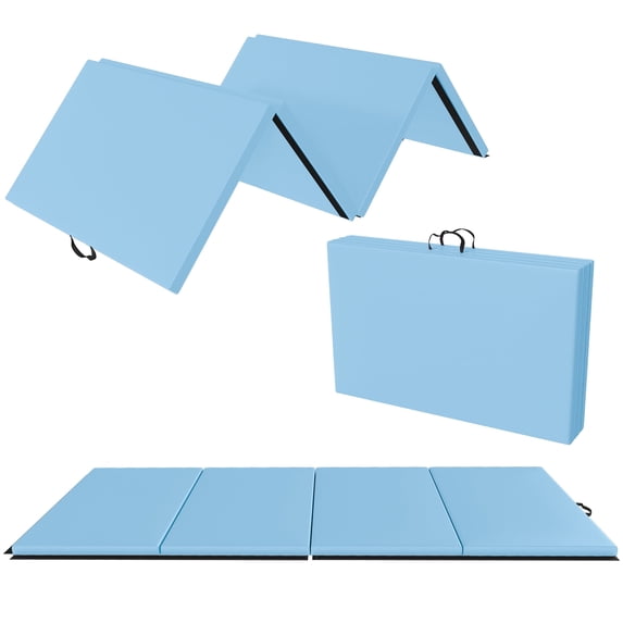 BalanceFrom 4-Panel All-Purpose Folding Gymnastics Workout Mat, 10' x 4' x 2", Baby Blue