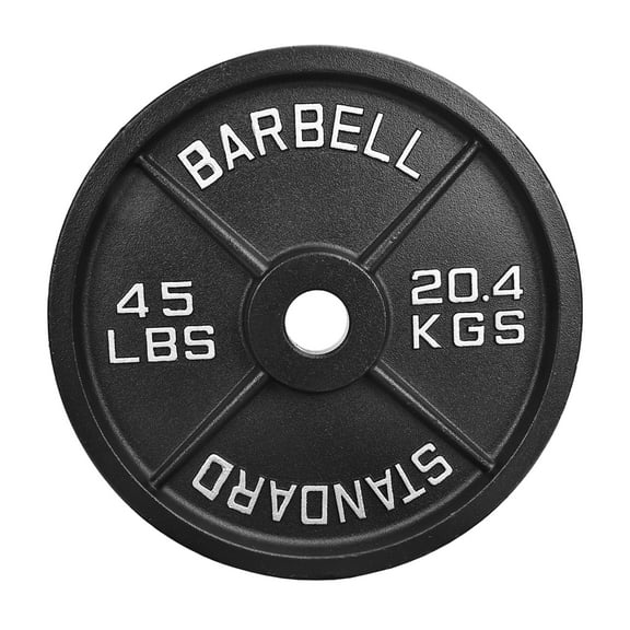 BalanceFrom 45LB Cast Iron Weight Plate, 2-Inch Standard Gym Plate with Silver Numbers for Home Fitness & Standard Barbells