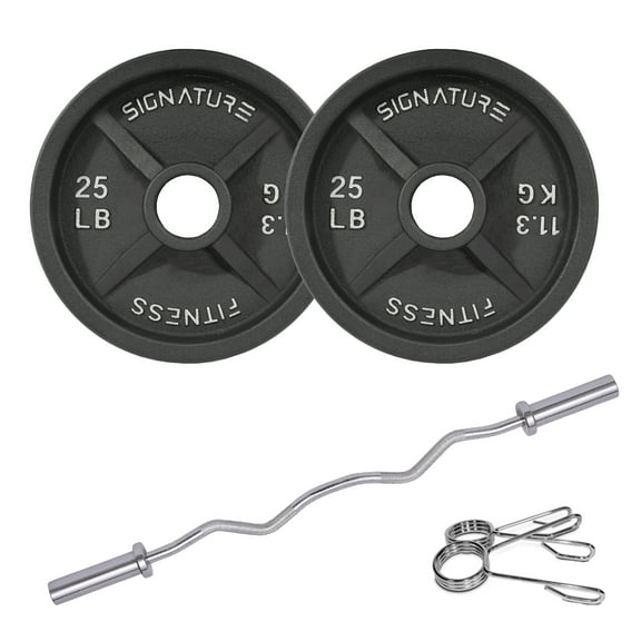 BalanceFrom 50LB Olympic Curl Barbell Set，Includes 4FT Curl Bar & 2-Inch Cast Iron Weight Plates, Dumbbell Clips，Strength Training Set, for Home Gym, Multiple Packages