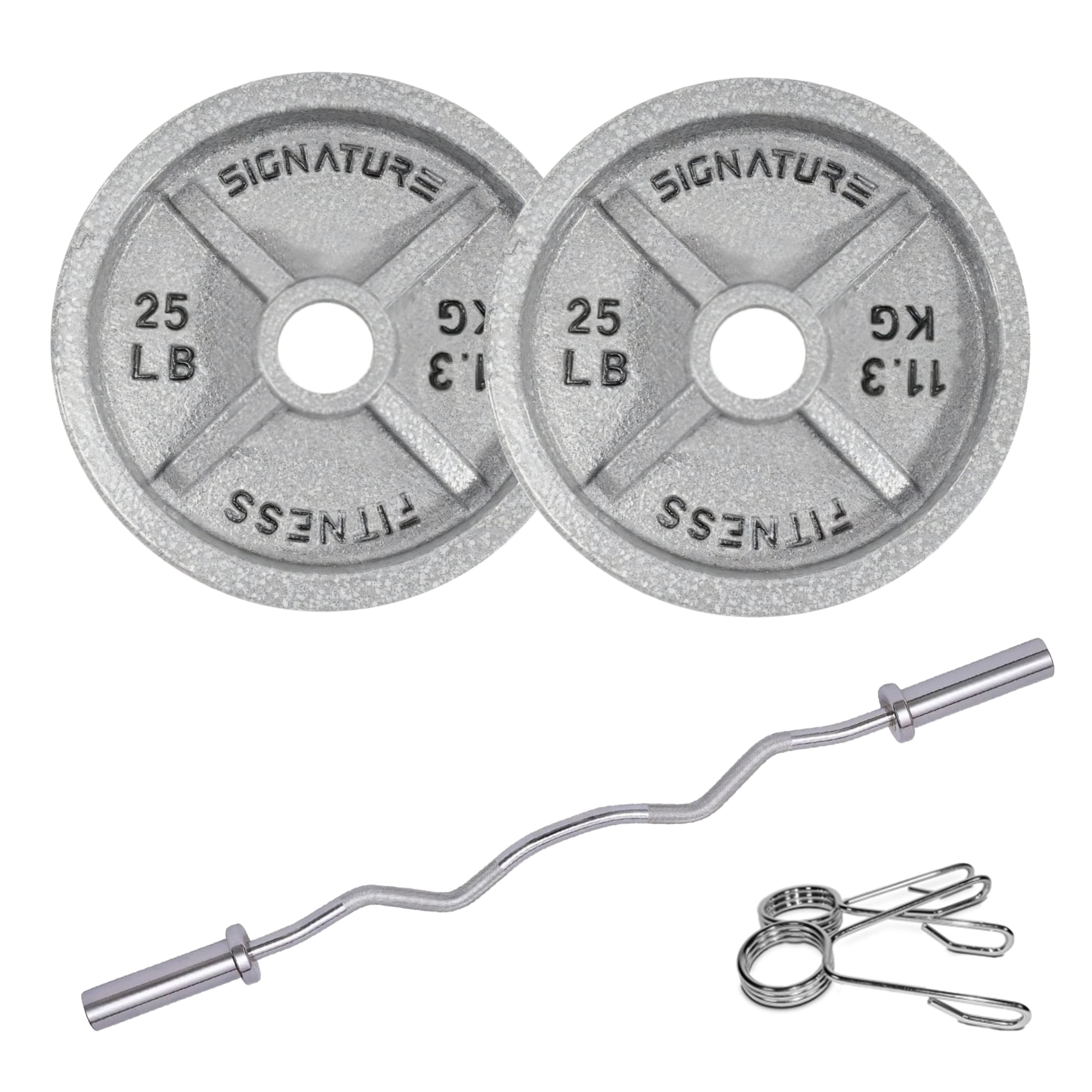 BalanceFrom 50LB Olympic Curl Barbell Set，Includes 4FT Curl Bar & 2-Inch Cast Iron Weight Plates, Dumbbell Clips，Strength Training Set, for Home Gym, Multiple Packages