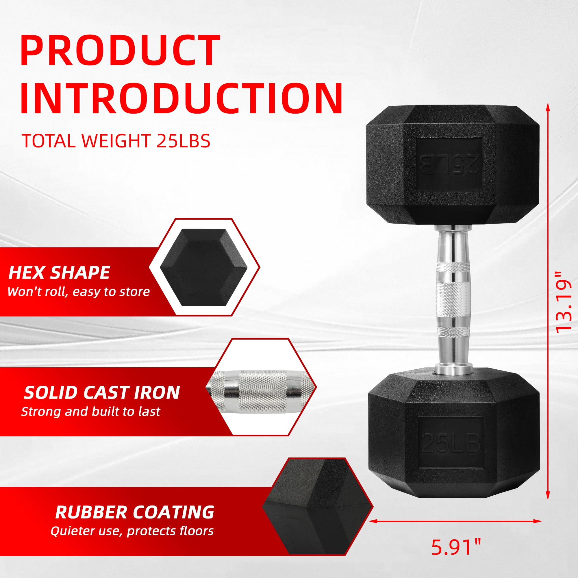 BalanceFrom 550 LB Rubber Hex Dumbbell Set with 3-Tier Rack, Pair of 5-50 lb