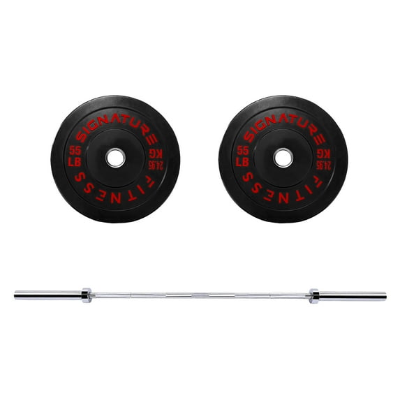 BalanceFrom 5FT Barbell Set with Color Letter Rubber Bumper Plates & Small Hub – Includes Pairs of 25LB, 35LB, 45LB, 55LB, Available in 120LB, 210LB, or 320LB Sets