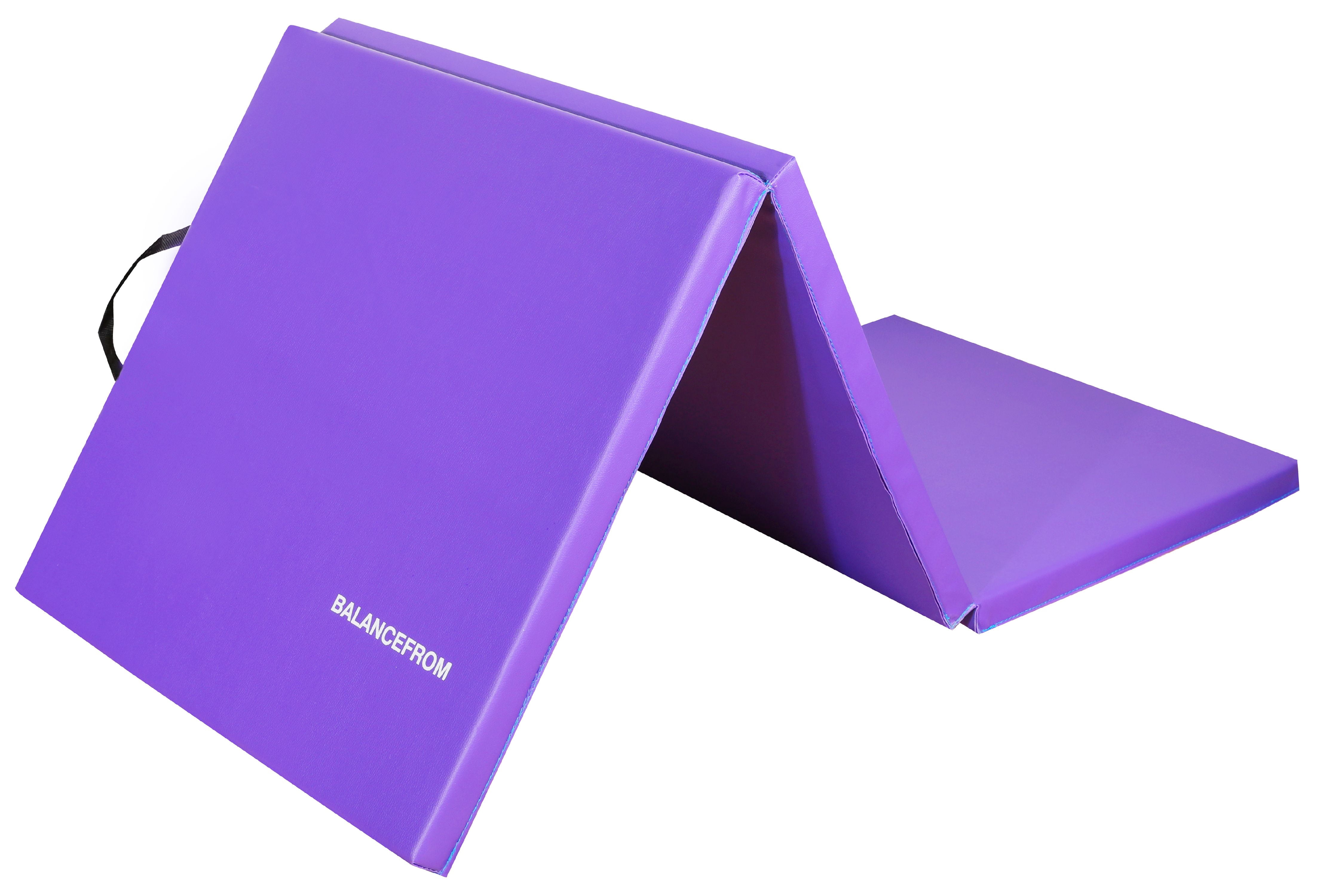 BalanceFrom 6 Ft. x 2 Ft. x 1.5 In. Three Fold Folding Exercise Mat with Carrying Handles for MMA, Gymnastics and Home Gym, Purple
