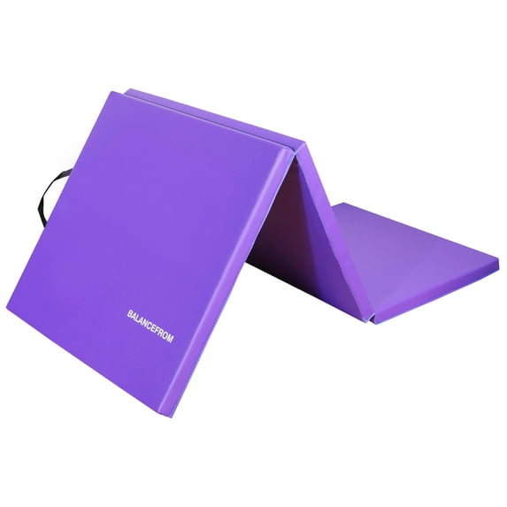 BalanceFrom 6 Ft. x 2 Ft. x 1.5 In. Three Fold Folding Exercise Mat with Carrying Handles for MMA, Gymnastics and Home Gym, Purple