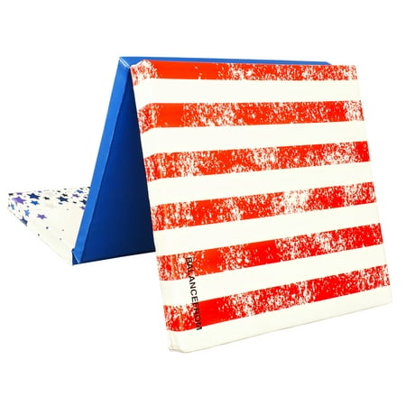 BalanceFrom 6 Ft. x 2 Ft. x 1.5 In. Three Fold Folding Exercise Mat with Carrying Handles for MMA, Gymnastics and Home Gym, Red/White/Blue