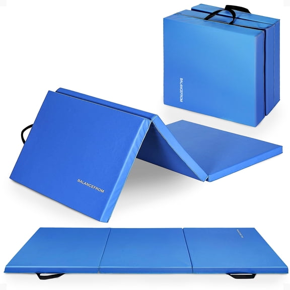 BalanceFrom 6ft x 2ft x 2in 3-Panel All-Purpose Folding Gymnastics Mat, Blue