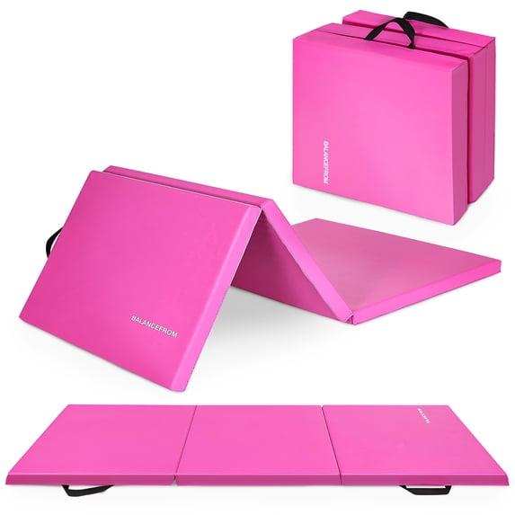 BalanceFrom 6 Ft. x 2 Ft. x 2 In. Three Fold Folding Exercise Mat with Carrying Handles for MMA, Gymnastics and Home Gym, Pink
