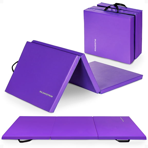 BalanceFrom 6 Ft. x 2 Ft. x 2 In. Three Fold Folding Exercise Mat with Carrying Handles for MMA, Gymnastics and Home Gym, Purple