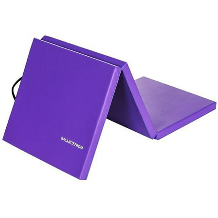 BalanceFrom 6 Ft. x 2Ft. x 1.5 In. Three-Fold High Density Foam Folding Exercise Mat with Carrying Handles for MMA, Gymnastics and Home Gym, Purple
