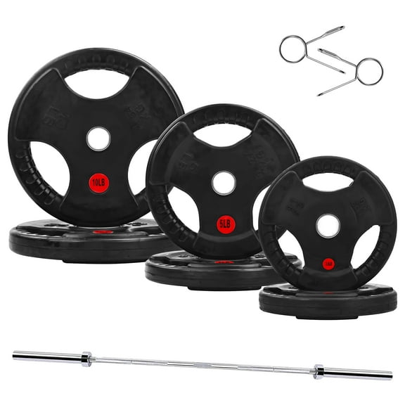 BalanceFrom 65Lb Olympic Barbell Set with Cast Iron Plates, 5ft Bar, Safety Locks, Rubber Coating, for Squats, Bench Press