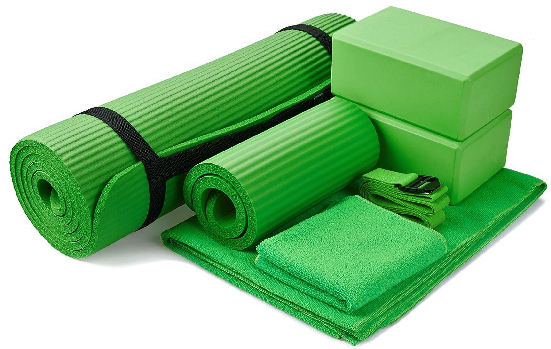 Junkin 7 Pieces Yoga Starter Kit Yoga Mat Set Include Yoga Mats with  Carrying Strap, 2 Yoga Blocks, Yoga Ball with Air Pump, Yoga Mat Towel,  Yoga