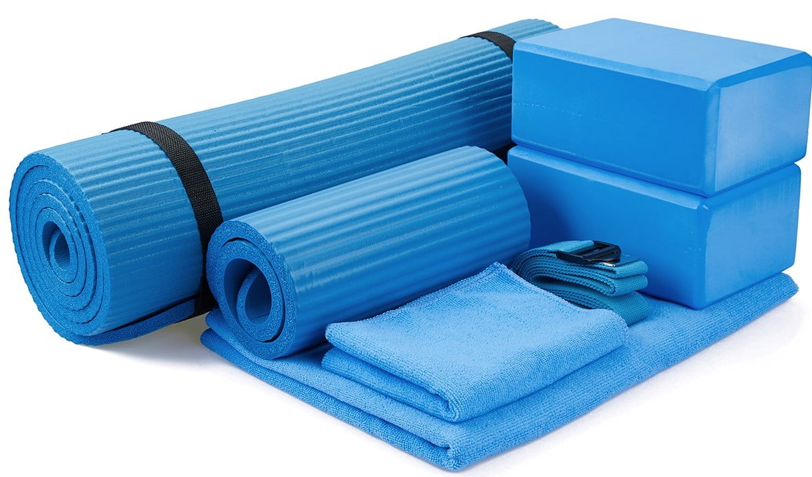 BalanceFrom 7-Piece Set - Include 1/2" Thick Yoga Mat with Carrying Strap, 2 Yoga Blocks, Yoga Mat Towel, Yoga Hand Towel, Yoga Strap and Yoga Knee Pad